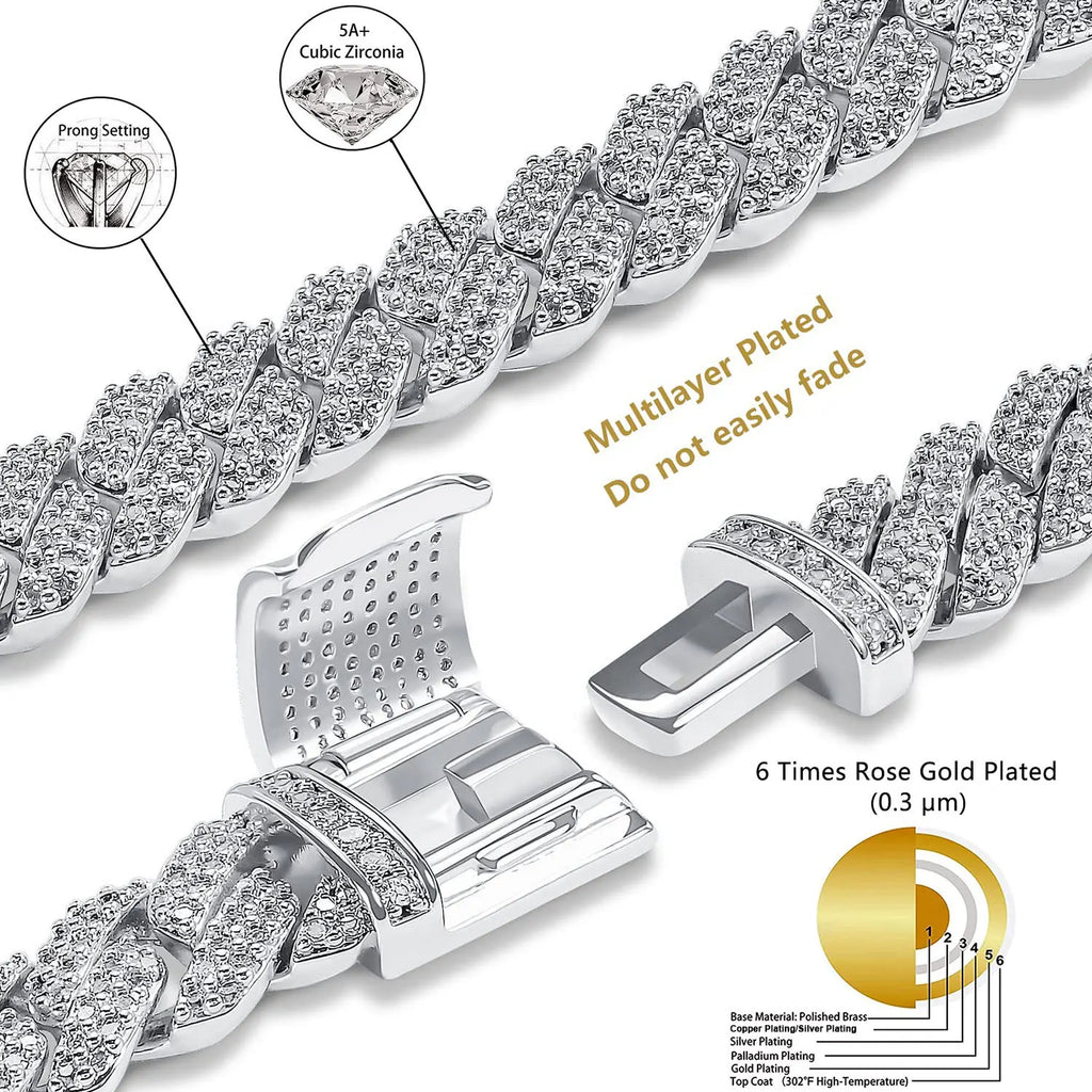 Envío Directo, collar de cadena de eslabones cubanos de Hip Hop, chapado en oro de 18k, 10/12/14/15/20mm, diamante helado CZ, regalo para él/la - CR mark