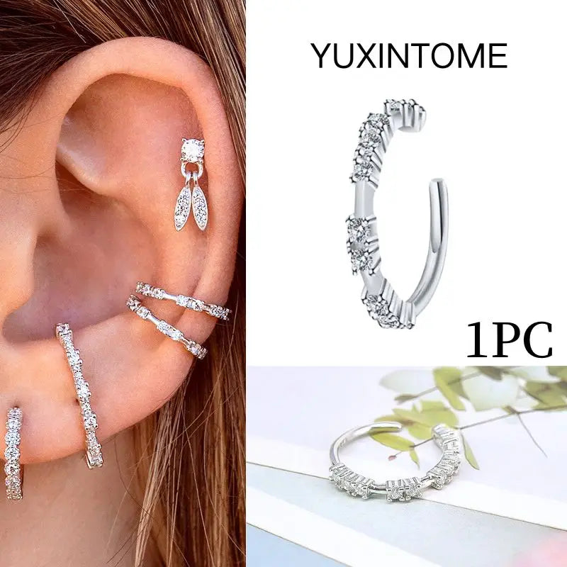 Pendientes chapados en oro de 24K para mujer, aretes con Clip de piedra de circón de cristal, joyería de lujo en forma de C, bisutería, 1 ud. - CR mark