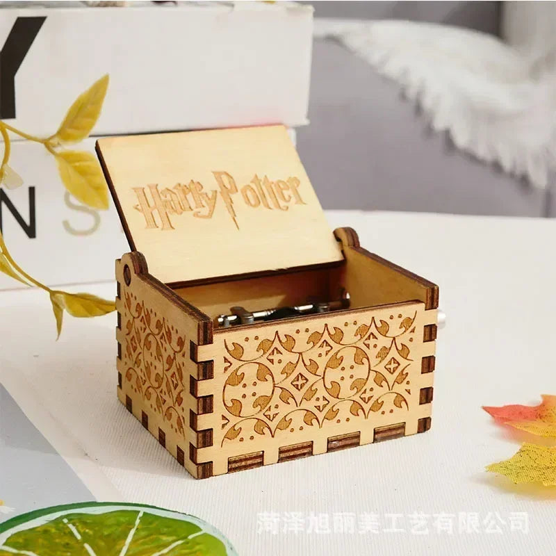 Harry Potter themed hand-crank music box, antique carved wooden hand-crank music box figurine, happy Halloween birthday gift