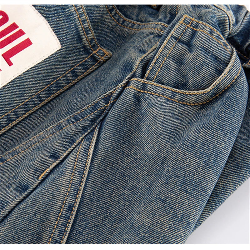 Vintage Blue Loose Fit Curved Jeans for Boys, Stylish Teen Wide Leg Jeans, Fashionable Casual Loose Jeans for Kids