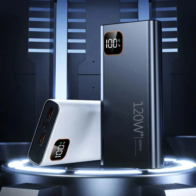 200000mAh 120W Power Bank Banco de energía de carga rápida Batería externa de alta capacidad Pantalla digital caliente。
