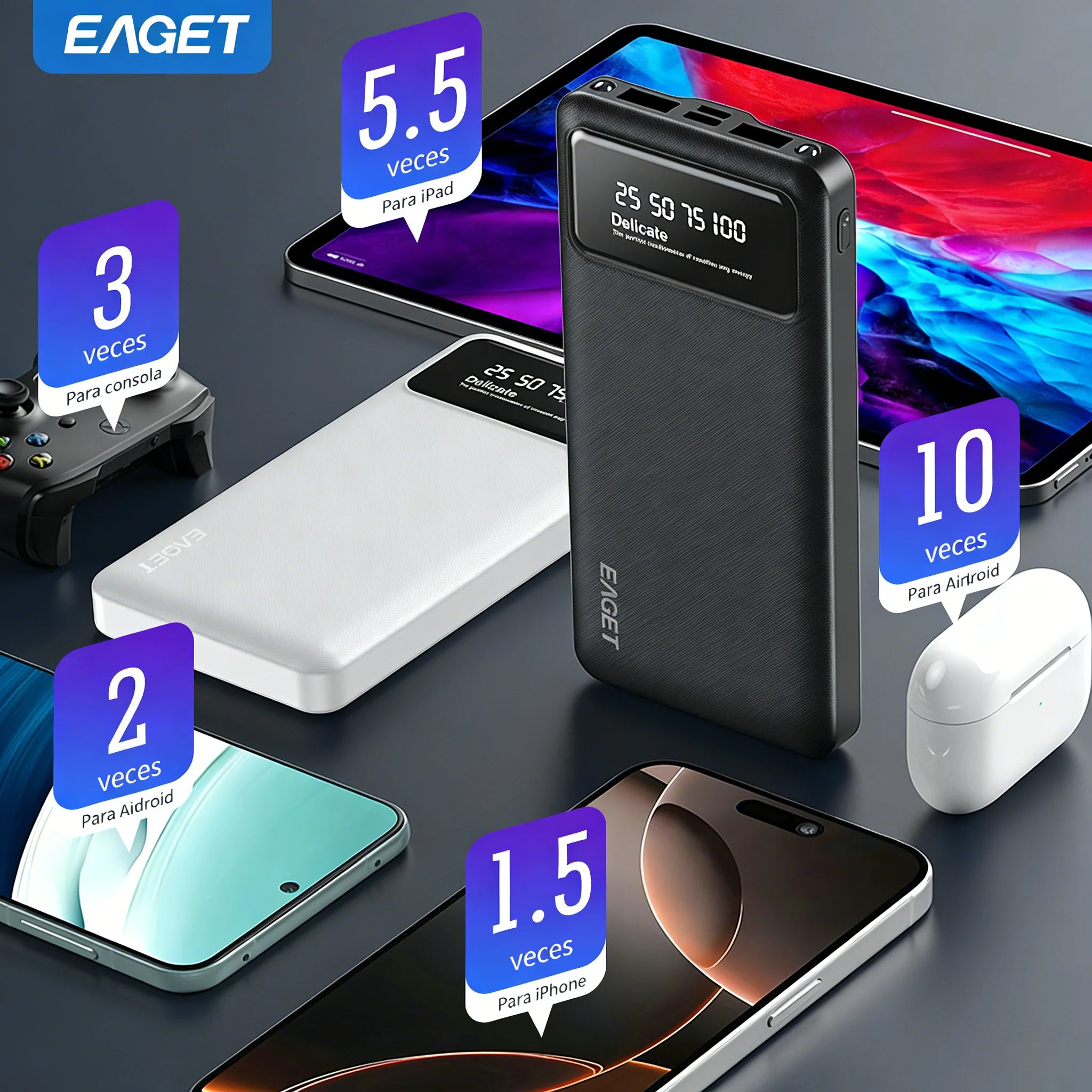 Eaget 10000mAh Power Bank 12W Fast Charging Portable Battery Charger for iPhone 16 Pro 15 14 13 Xiaomi Switch Samsung