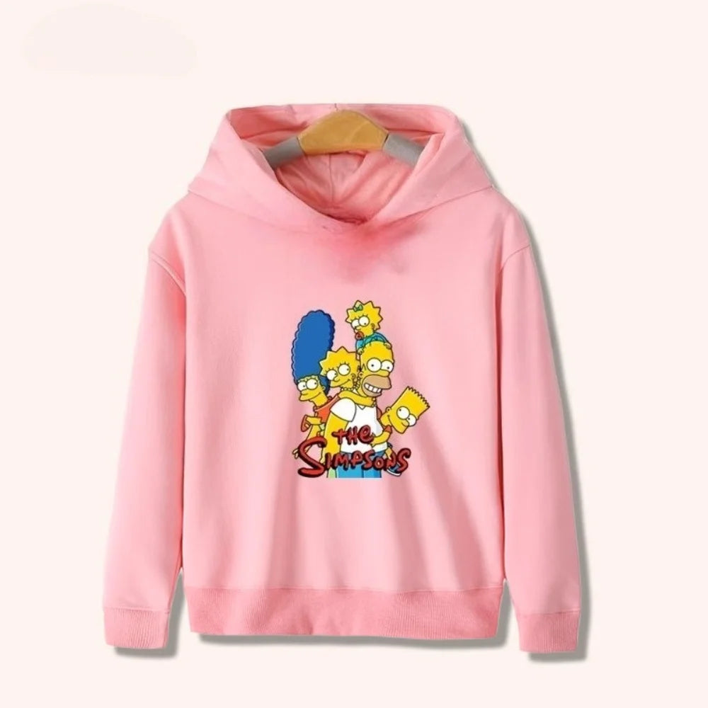 Ropa deportiva infantil de dibujos animados de Simpsons para hombres y mujeres, top cálido con capucha para niños a juego para otoño e invierno