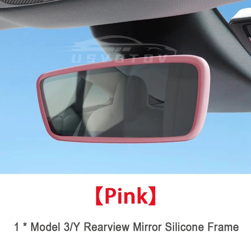 Rearview Mirror Protective Frame for Tesla Model 3 YSX 2019-2026, Juniper Center Console Accessories, Silicone Mirror Cover Trim