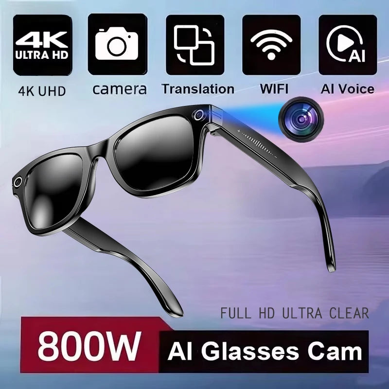 New AI Glasses with 800W Camera for Men, Smart Translation Glasses that Change Color, Photo and Video Recording, Waterproof Smart Sunglasses for Calls