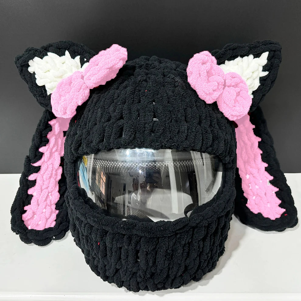 Nueva funda Universal para casco de motocicleta con animales de peluche, fundas para casco de felpa de conejo completo para regalos de Navidad, estilo de motocicleta - CR mark