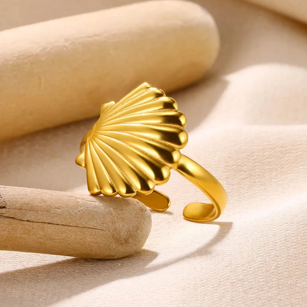 Anillos de concha de acero inoxidable 316L para mujer, anillos abiertos ajustables de Color dorado, joyería femenina, regalos de bodas, nueva moda