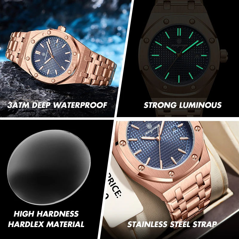 PAAZOMU, reloj Original de alta calidad para hombre, resistente al agua, fecha luminosa, reloj de lujo para hombre, relojes de cuarzo de acero inoxidable para hombre + caja - CR mark