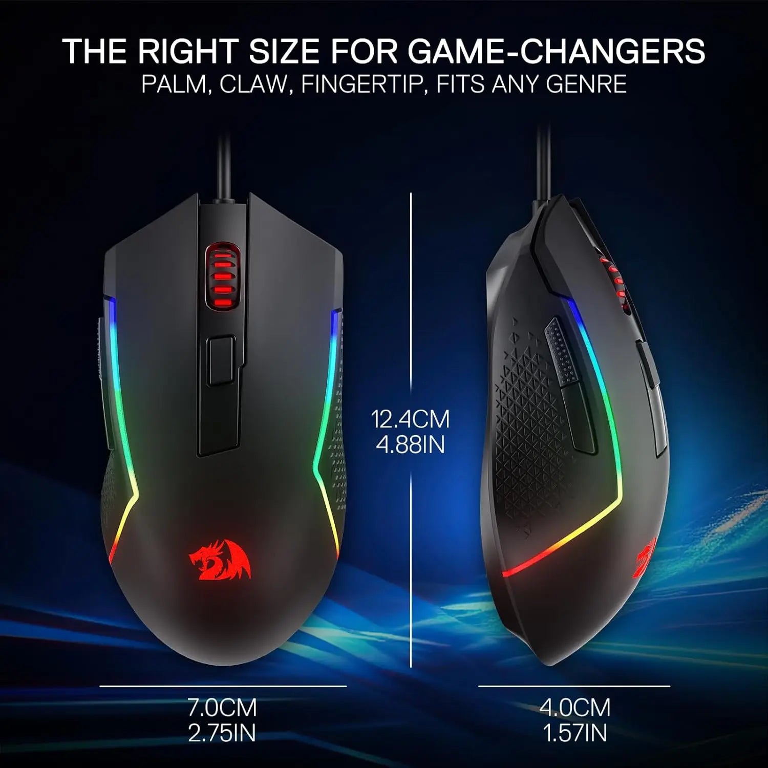 Redragon M616 RGB Gaming Mouse, 10000 DPI Wired Optical Mouse with 6 Programmable Buttons, 8 Backlit Modes, and Software Compatible with DIY Keycaps