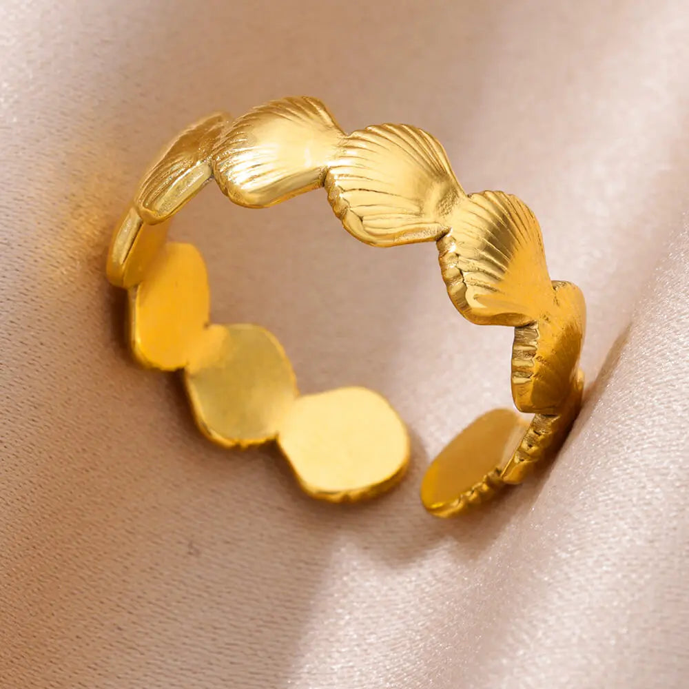 Anillos de concha de acero inoxidable 316L para mujer, anillos abiertos ajustables de Color dorado, joyería femenina, regalos de bodas, nueva moda