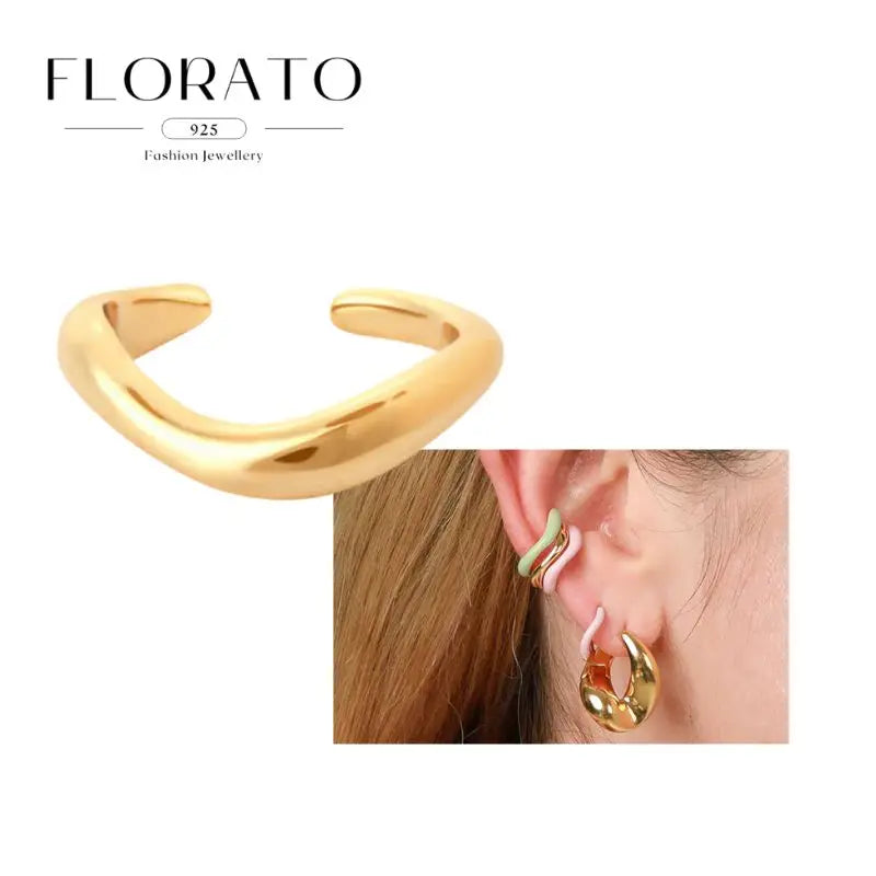 Chapado en oro de 24 quilates/925 plata cristal circón sin oreja Piercing Clips para las orejas minimalista CZ Clips para las orejas joyería de moda Popular para mujeres - CR mark