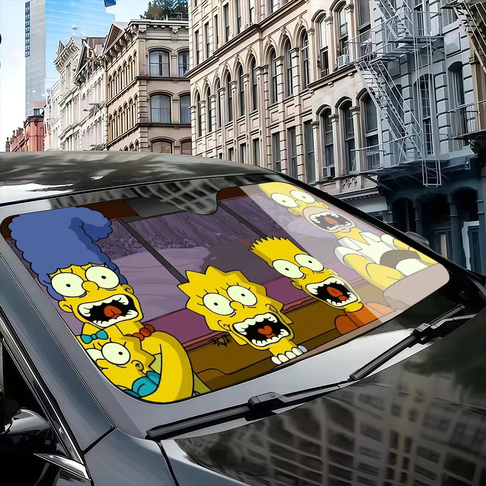 Fun Cool S-Simpsons Car Sunshade Windshield Anti-UV Car Window Windshield Cover Auto Sun Visor