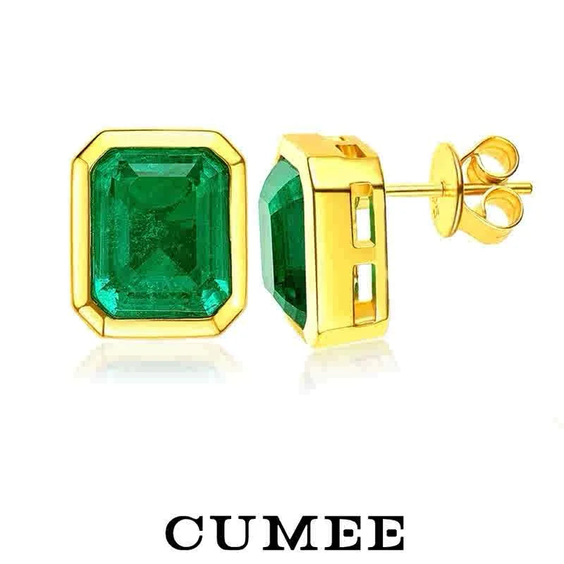 CUMEE Conjunto de joyería de plata 925 personalizado, pendiente de Esmeralda sintética cultivada para joyería de mujer, chapado en oro amarillo de 18 quilates - CR mark