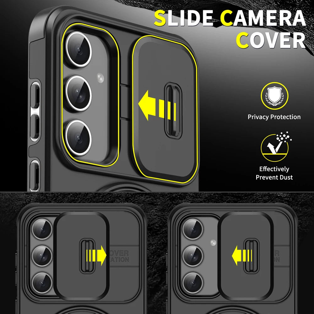 Case for Samsung Galaxy S26 S25 S24 S23 S22 S21 Ultra Plus S25 Edge S25FE S24FE, Sliding Camera Protection, Magnetic Stand, Armor Case