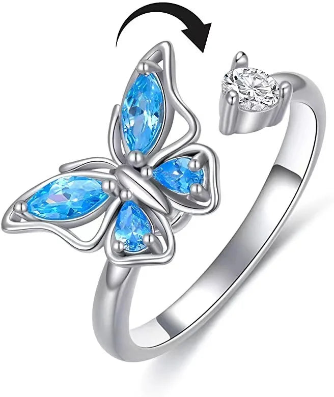SMJEL Fidget Spinner anillo ansiedad para mujeres múltiples flores de cristal ojo mariposa Animal anillo giratorio Anti estrés joyería de boda - CR mark