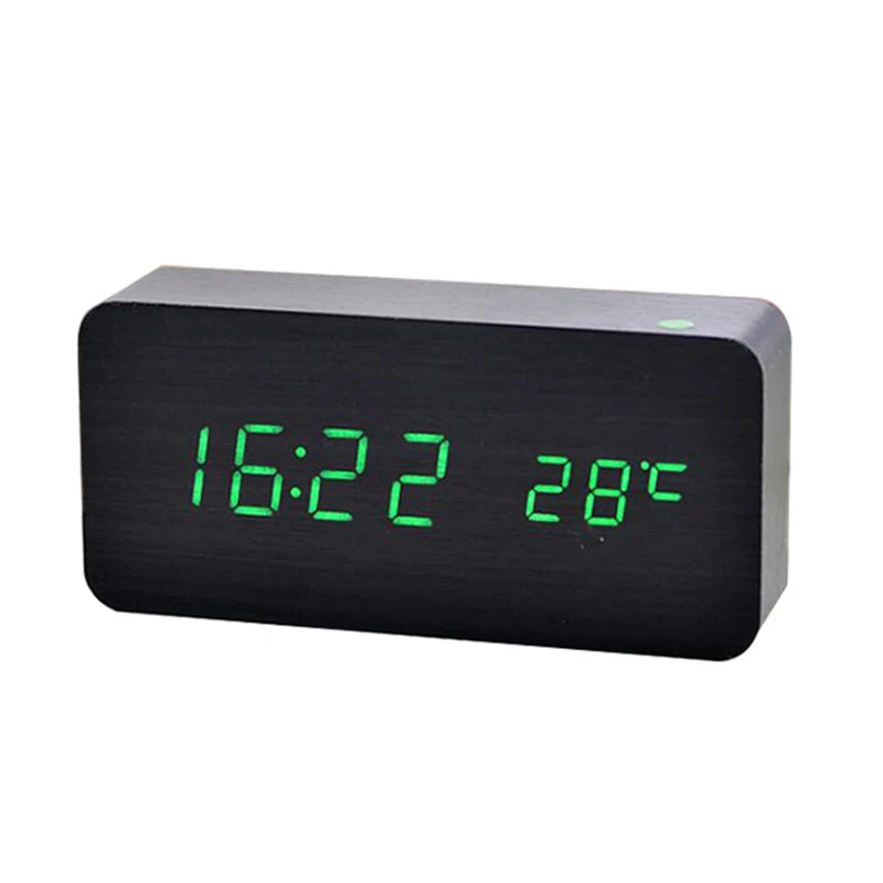 Wooden Digital Alarm Clock, LED Alarm Clock with Temperature Display for Office Desk, Night Clock