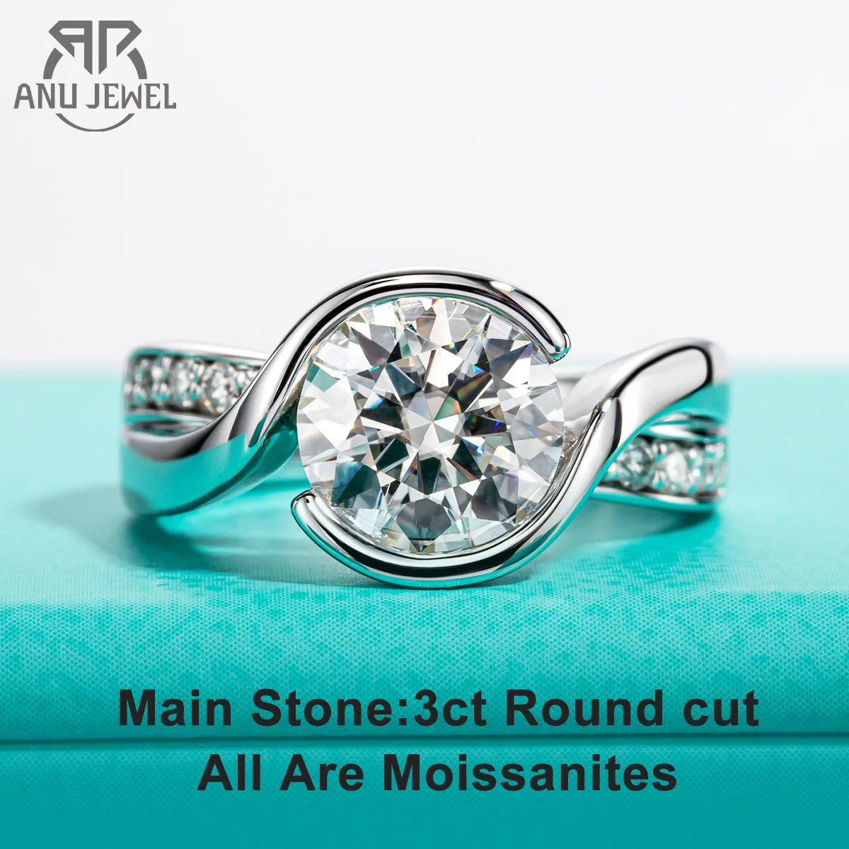 AnuJewel-Anillos de Compromiso de moissanita de Color 3ct D para mujer, chapado en oro de 18K con Cer, anillo de banda de boda, regalos, joyería al por mayor