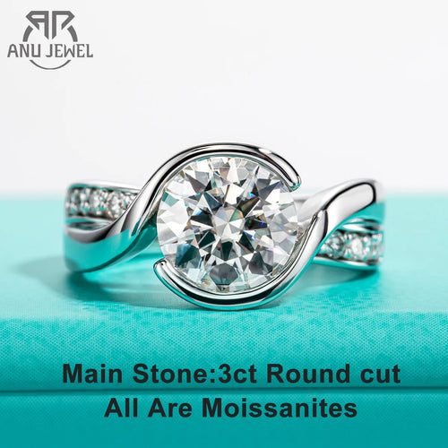 AnuJewel-Anillos de Compromiso de moissanita de Color 3ct D para mujer, chapado en oro de 18K con Cer, anillo de banda de boda, regalos, joyería al por mayor - CR mark