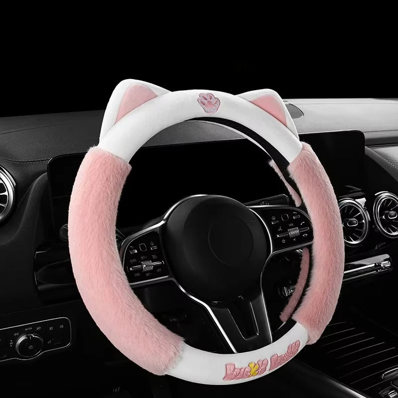Winter Warm Wool Cat Steering Wheel Cover: Women's, Cute, Non-Slip for Cars
