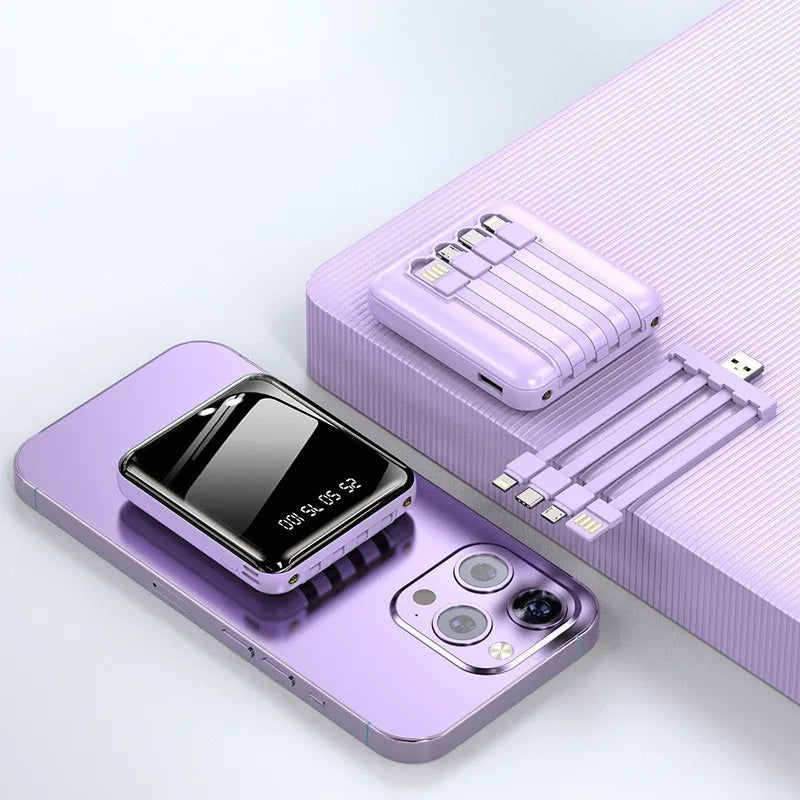 30000mAh Mini Power Bank, Fast Charging, Large Capacity Portable Power Bank, 4-in-1 Cable for Xiaomi, iPhone, Samsung, Huawei 2025, New