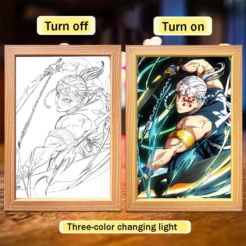Figuras de acción de Demon Slayer, pintura ligera, marco de fotos, Tanjirou Nezuko, figura de luz nocturna Led, regalos Kimetsu No Yaiba - CR mark