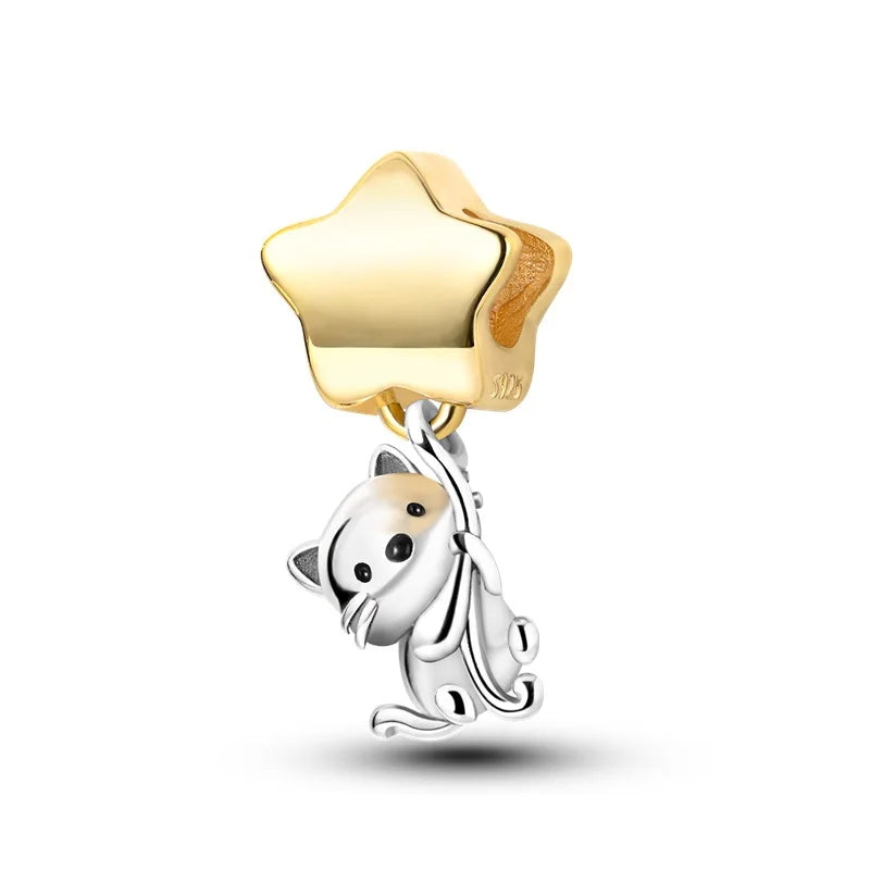 Cuentas de dijes originales de Plata de Ley 925, leopardo dorado, luciérnaga, mariposa, globo aerostático, cuentas aptas para pulsera DIY, joyería fina - CR mark