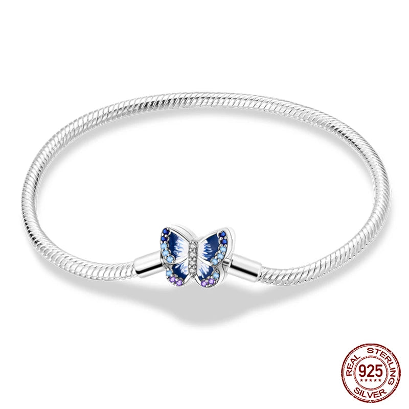 Original 925 Sterling Silver Bracelet, 17-20CM, Star, Moon, Sun, Four Leaf Clover, Green Zircon Bracelets, DIY Charms, Birthday Jewelry Gifts