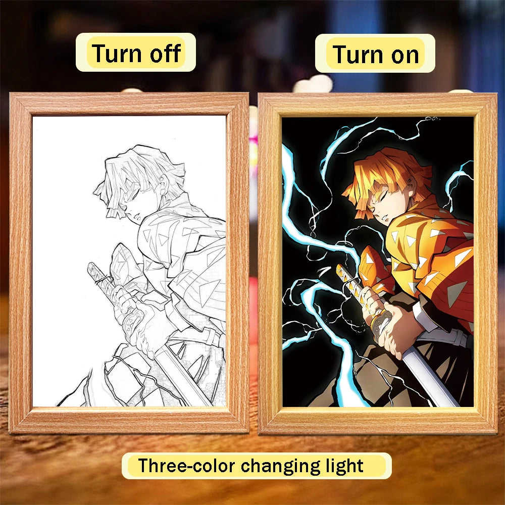 Figuras de acción de Demon Slayer, pintura ligera, marco de fotos, Tanjirou Nezuko, figura de luz nocturna Led, regalos Kimetsu No Yaiba - CR mark