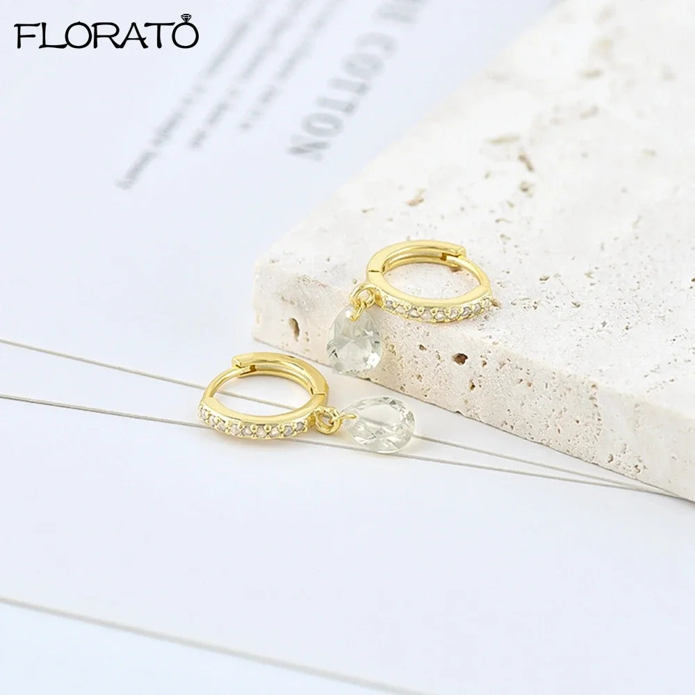 Pendientes de aro con colgante de gota de agua para mujer, aretes de plata 925, Piercing de circonita cúbica colorida, joyería de tendencia 2023, venta al por mayor - CR mark