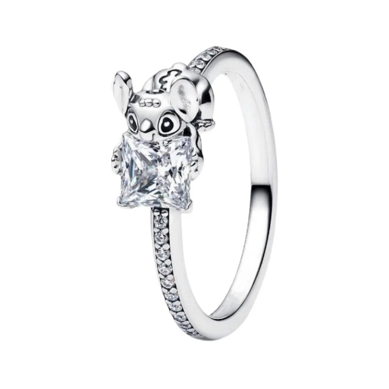 Anillo de corona de princesa brillante clásico de Disney, anillo en forma de corazón con lazo rojo, adecuado para fiesta de boda, joyería Original femenina, regalo DIY