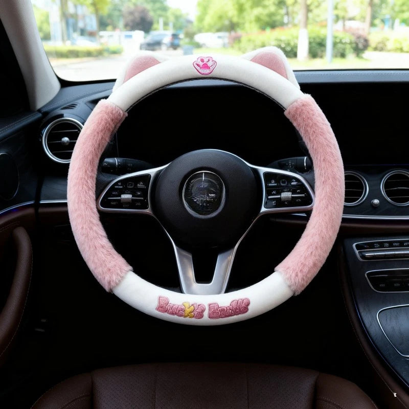 Funda para volante de gato de lana cálida de invierno: mujer, linda, antideslizante para automóviles