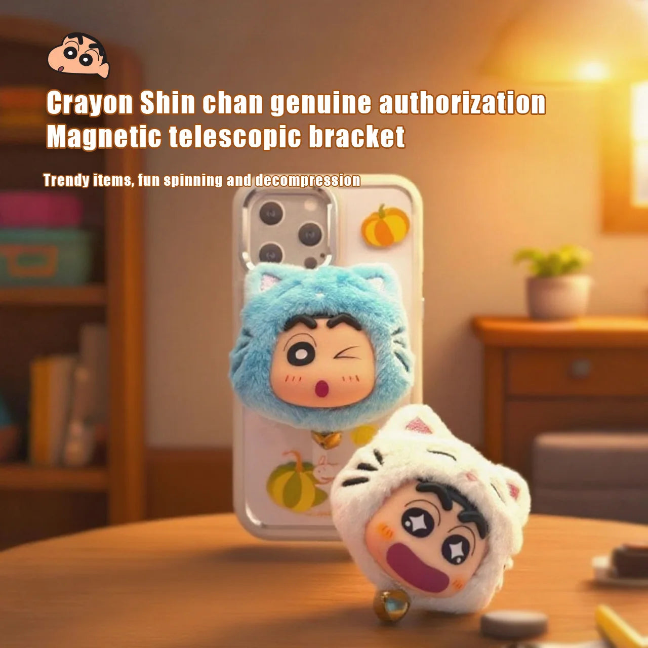 Crayon Shinchan Soporte para teléfono con muñeco de peluche lindo 360 °   Soporte para teléfono de oficina portátil giratorio, escalable y plegable