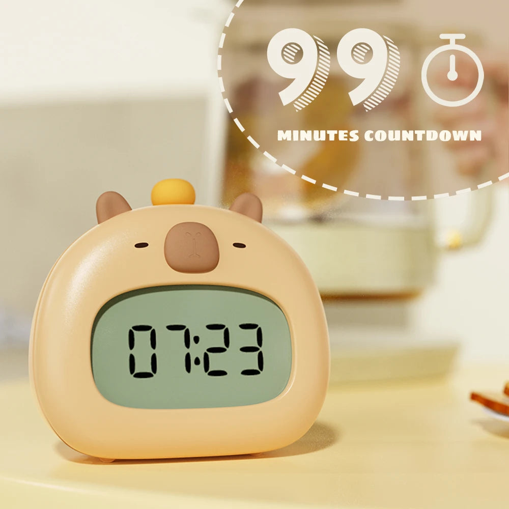Reloj LED junto a la cama, despertador para niños, entrenador de sueño para niños, pantalla de temperatura con Control recargable, capibara Digital bonito
