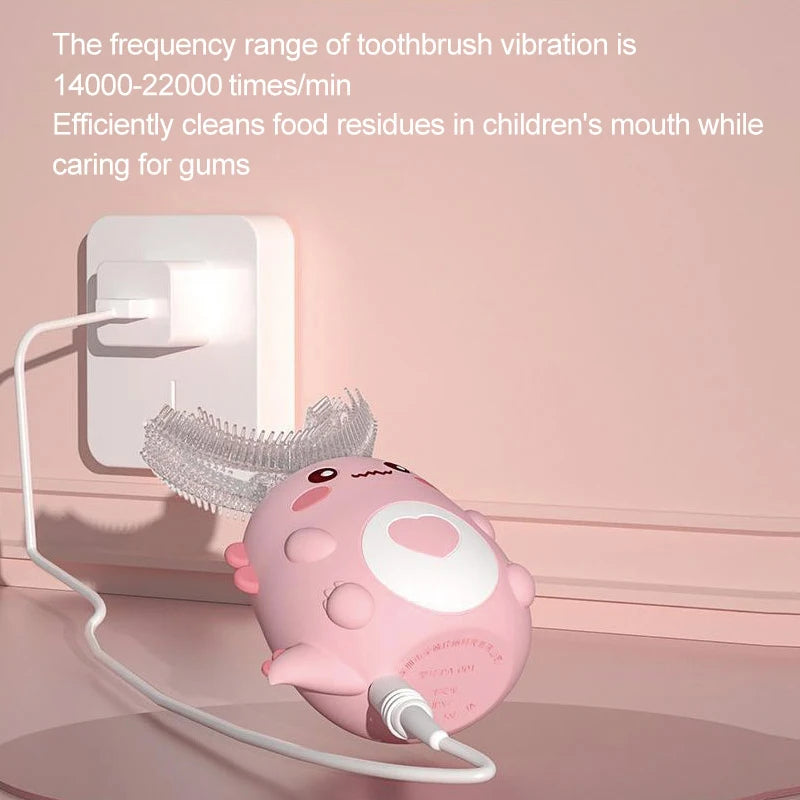 U-shaped electric toothbrush for children, 360-degree automatic rechargeable sonic toothbrush with smart cartoon design for kids