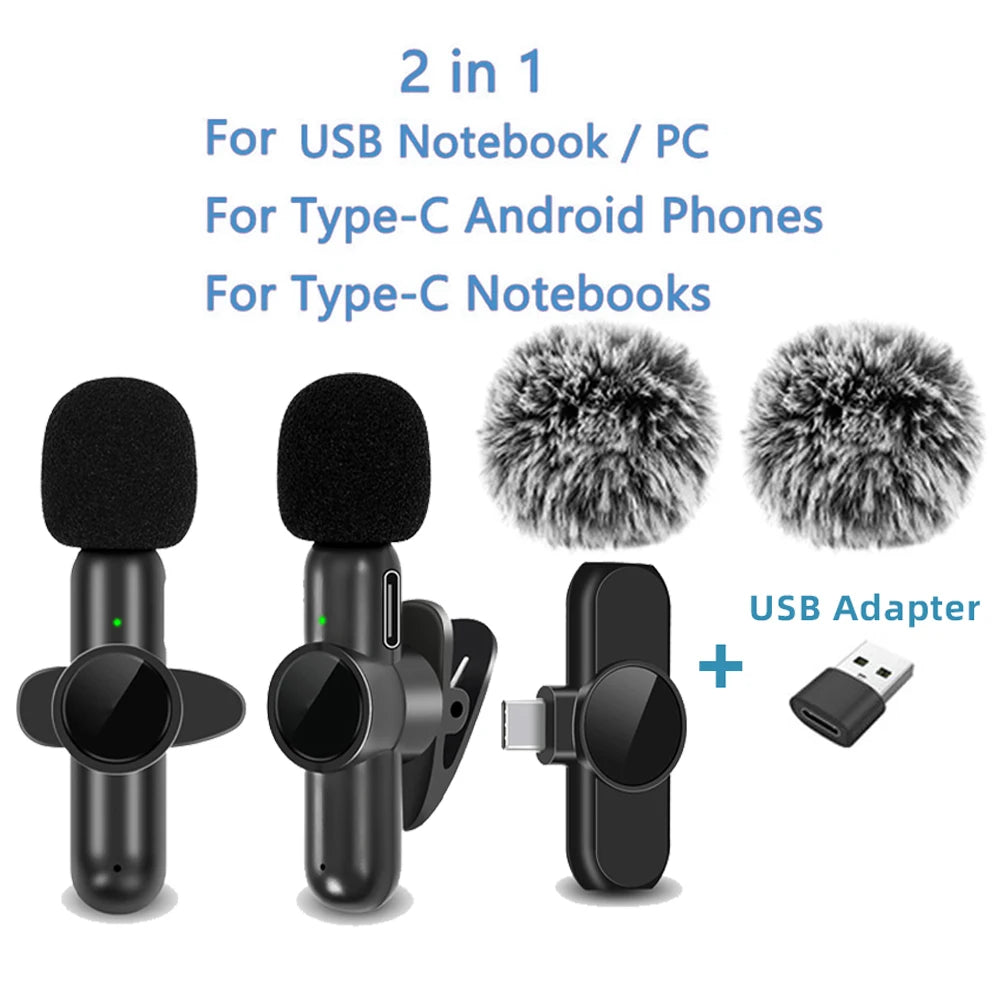 2.4G Wireless Lavalier Microphone with Noise Cancellation, Audio and Video Recording for iPhone/iPad/Android/Xiaomi/Samsung, Live Gaming Microphone