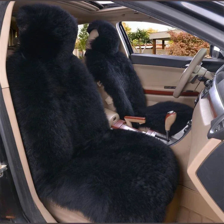 Warm Plush Car Seat Covers, Universal Long Wool and Leather Protective Mat for Front Car Seat, Car Accessories, Car Seat Protector
