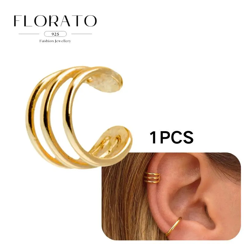 Chapado en oro de 24 quilates/925 plata cristal circón sin oreja Piercing Clips para las orejas minimalista CZ Clips para las orejas joyería de moda Popular para mujeres - CR mark