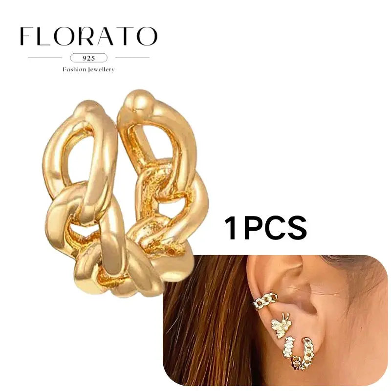 Chapado en oro de 24 quilates/925 plata cristal circón sin oreja Piercing Clips para las orejas minimalista CZ Clips para las orejas joyería de moda Popular para mujeres - CR mark