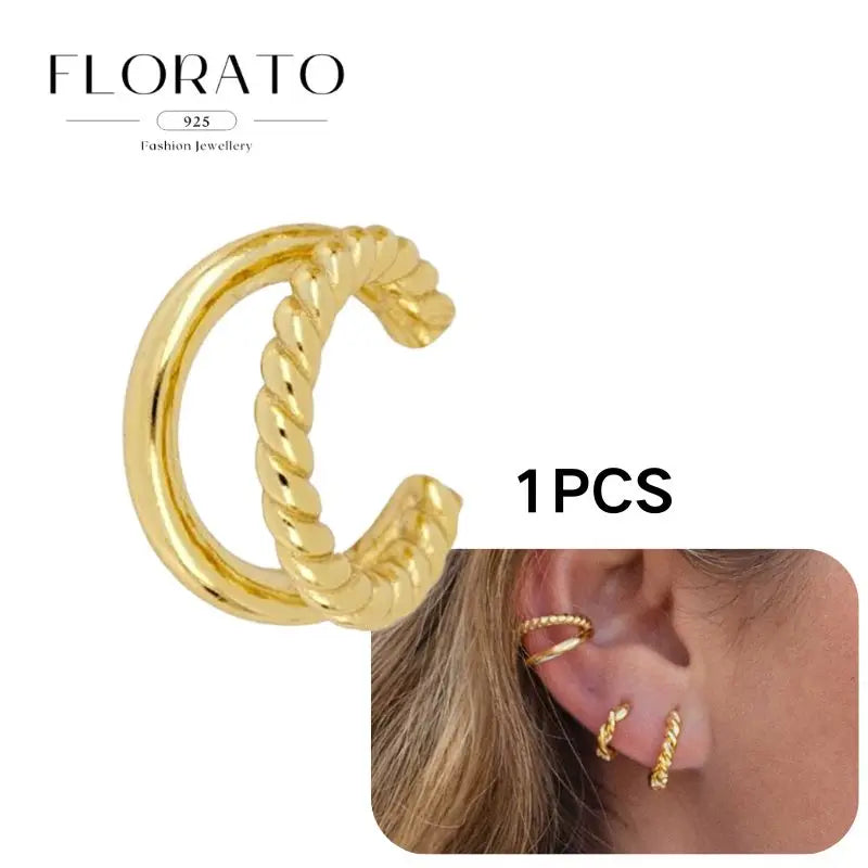 Chapado en oro de 24 quilates/925 plata cristal circón sin oreja Piercing Clips para las orejas minimalista CZ Clips para las orejas joyería de moda Popular para mujeres - CR mark