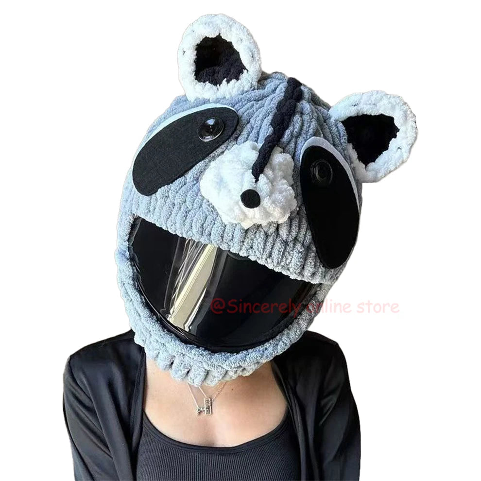 Nueva funda Universal para casco de motocicleta con animales de peluche, fundas para casco de felpa de conejo completo para regalos de Navidad, estilo de motocicleta - CR mark
