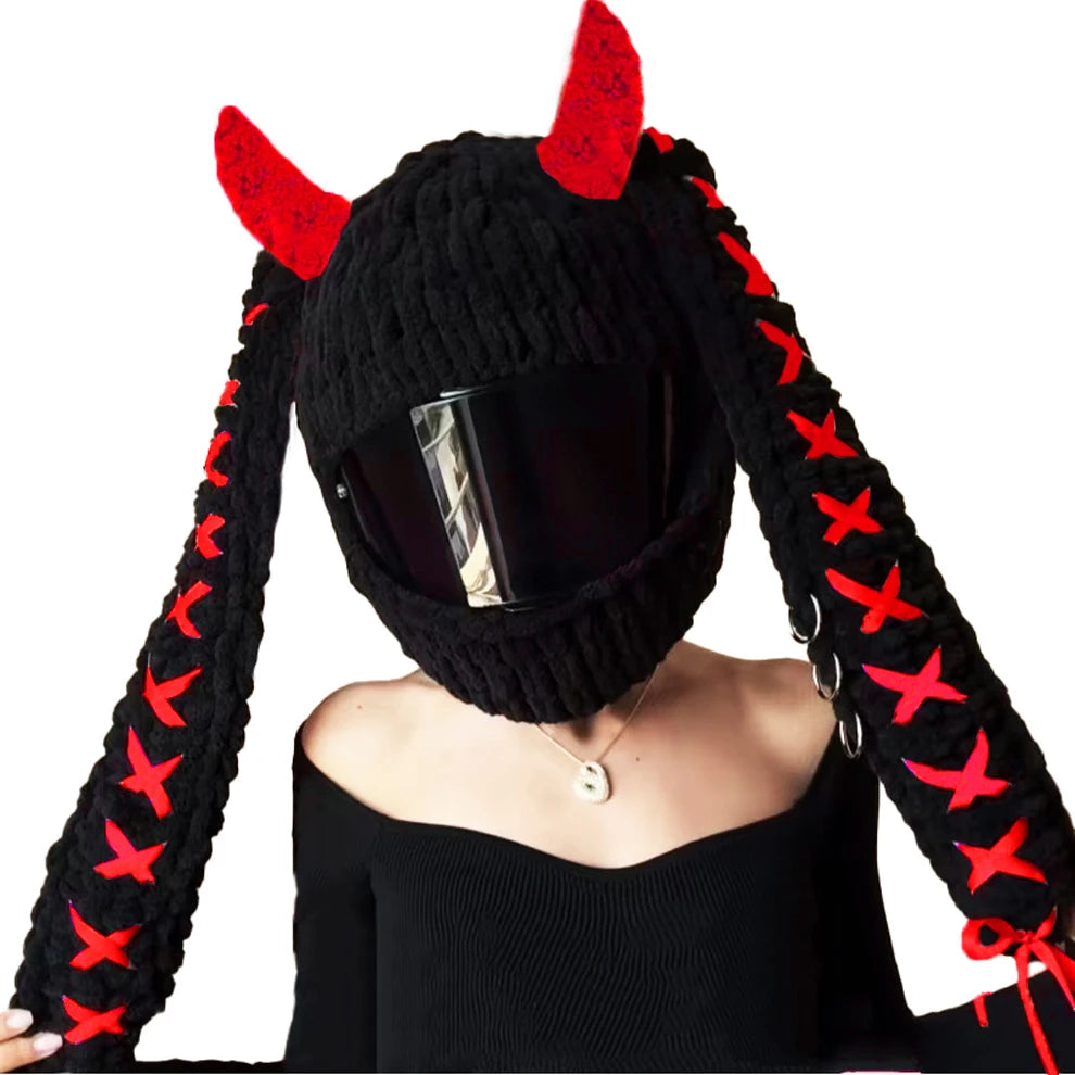 Nueva funda Universal para casco de motocicleta con animales de peluche, fundas para casco de felpa de conejo completo para regalos de Navidad, estilo de motocicleta - CR mark