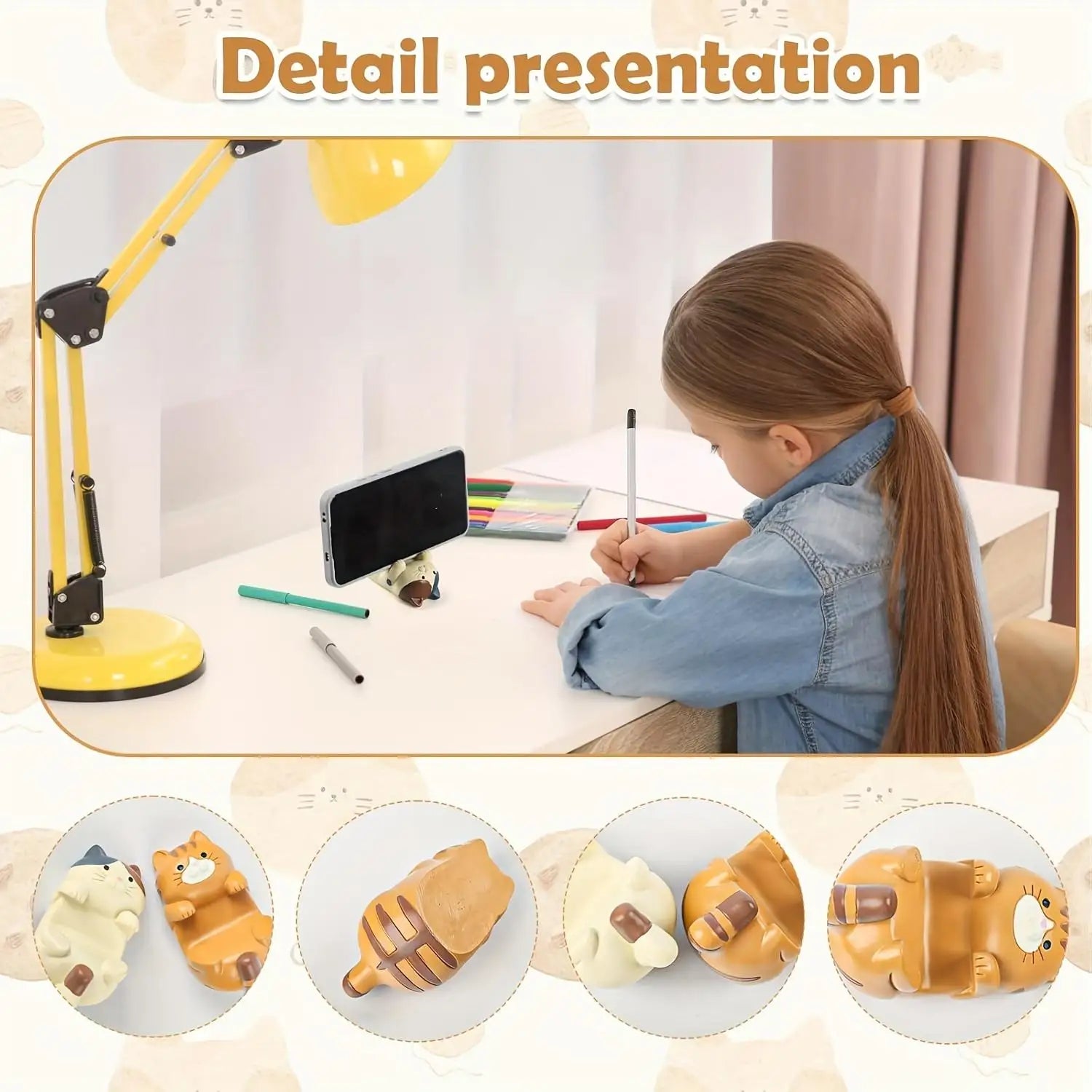 Soporte para teléfono con forma de gato, soporte para teléfono móvil con animales de resina de dibujos animados, Compatible con todos los teléfonos inteligentes, regalos para el hogar y la oficina para amantes de los gato