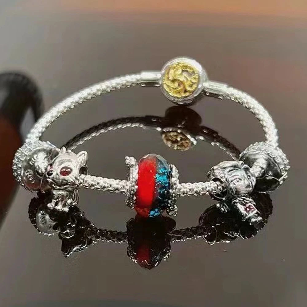 Tema del juego Plata de Ley 925 dragón volador, huevo, trono, luz nocturna, corazón, hielo, fuego, cabeza de lobo y flor mágica, dije de monstruo - CR mark