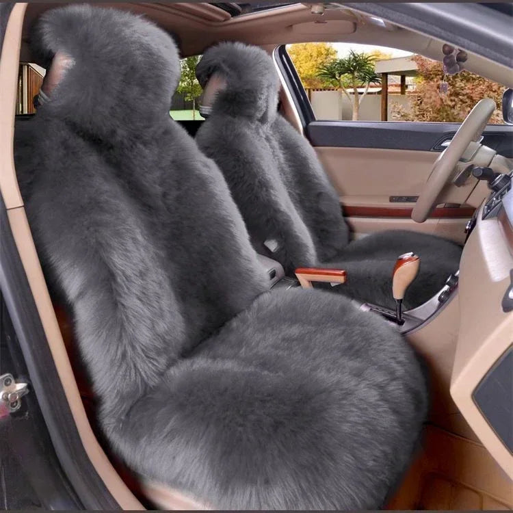Warm Plush Car Seat Covers, Universal Long Wool and Leather Protective Mat for Front Car Seat, Car Accessories, Car Seat Protector