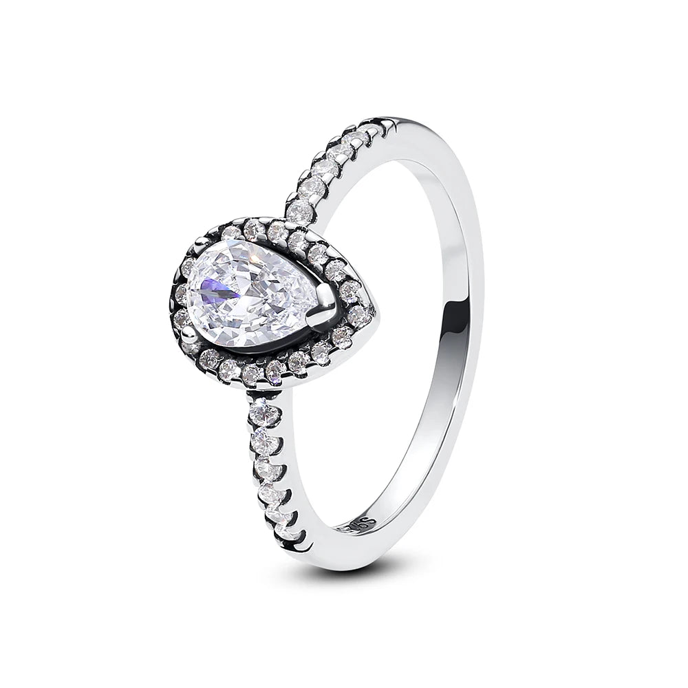 Anillo de Plata de Ley 925 Original para mujer, sortija apilable de cristal con pavé de corazón de amor, joyería de compromiso de boda, regalo de cumpleaños