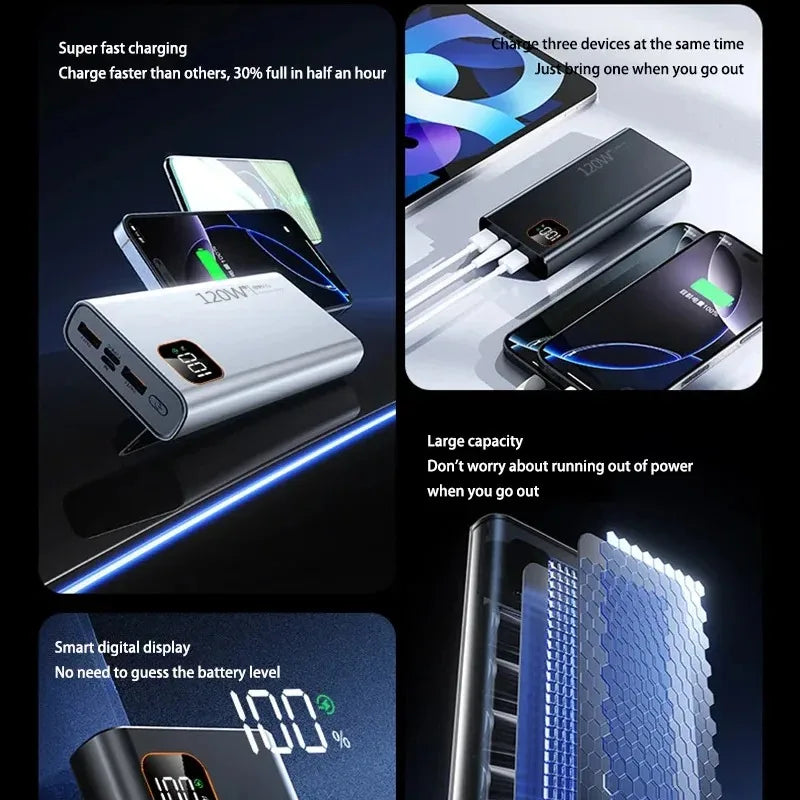 200000mAh 120W Power Bank, Fast Charging Power Bank, High Capacity External Battery, Digital Display.