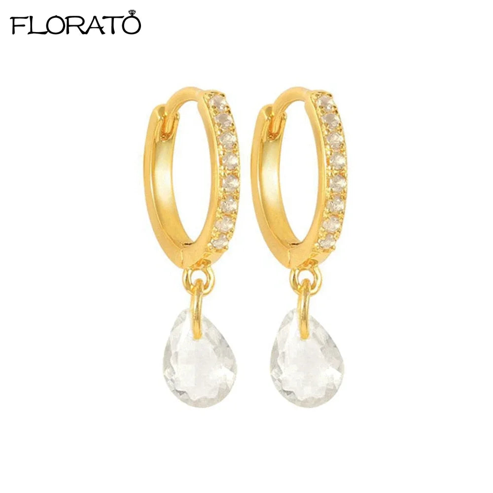 Pendientes de aro con colgante de gota de agua para mujer, aretes de plata 925, Piercing de circonita cúbica colorida, joyería de tendencia 2023, venta al por mayor - CR mark