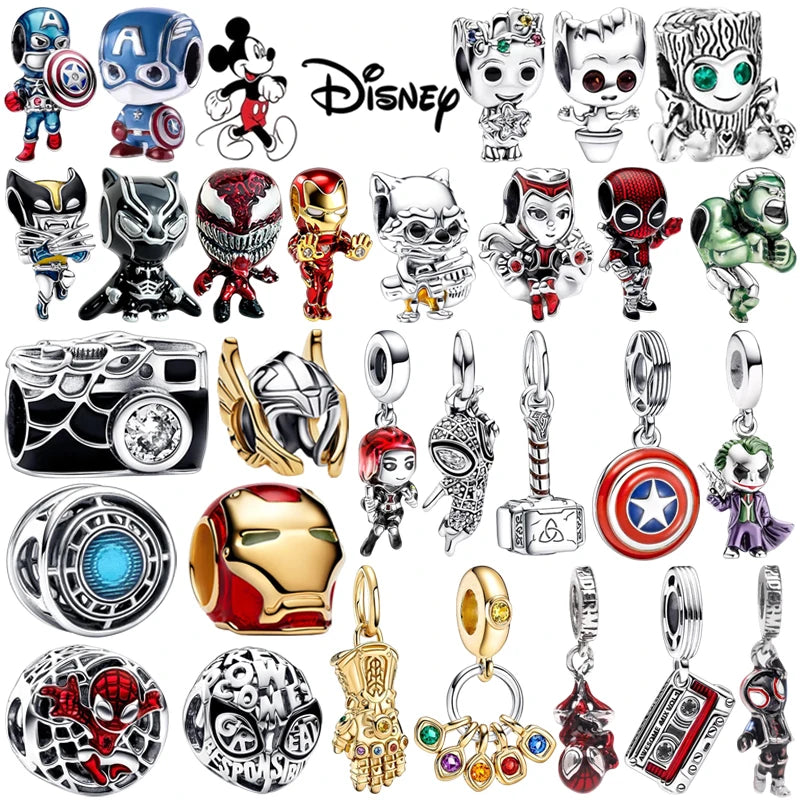 New DIY Jewelry Charms from the Disney Marvel Universe, Spider-Man Gifts, Captain America Pendant Charms, Compatible with Original Silver Bracelets and Necklaces