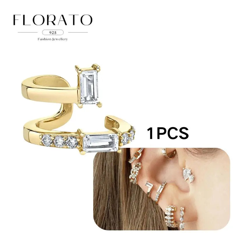 Chapado en oro de 24 quilates/925 plata cristal circón sin oreja Piercing Clips para las orejas minimalista CZ Clips para las orejas joyería de moda Popular para mujeres - CR mark