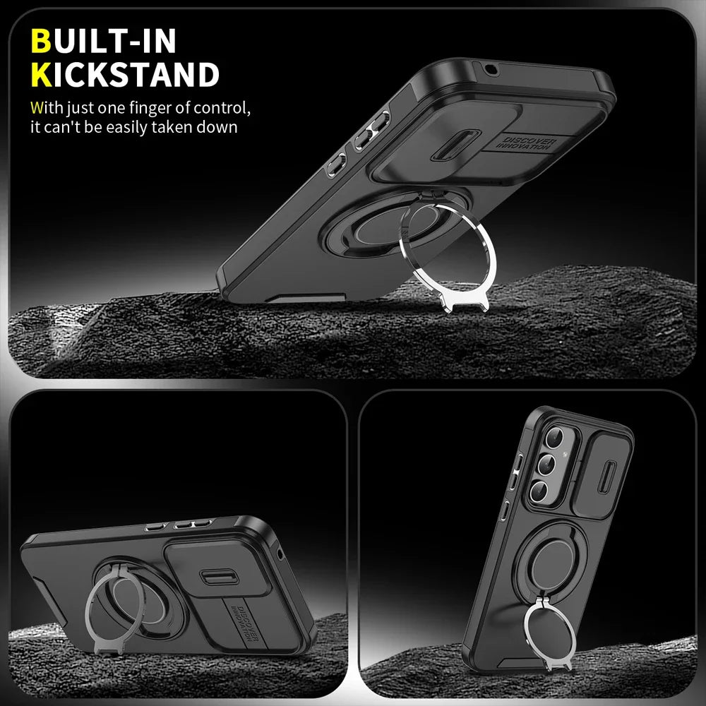 Case for Samsung Galaxy S26 S25 S24 S23 S22 S21 Ultra Plus S25 Edge S25FE S24FE, Sliding Camera Protection, Magnetic Stand, Armor Case